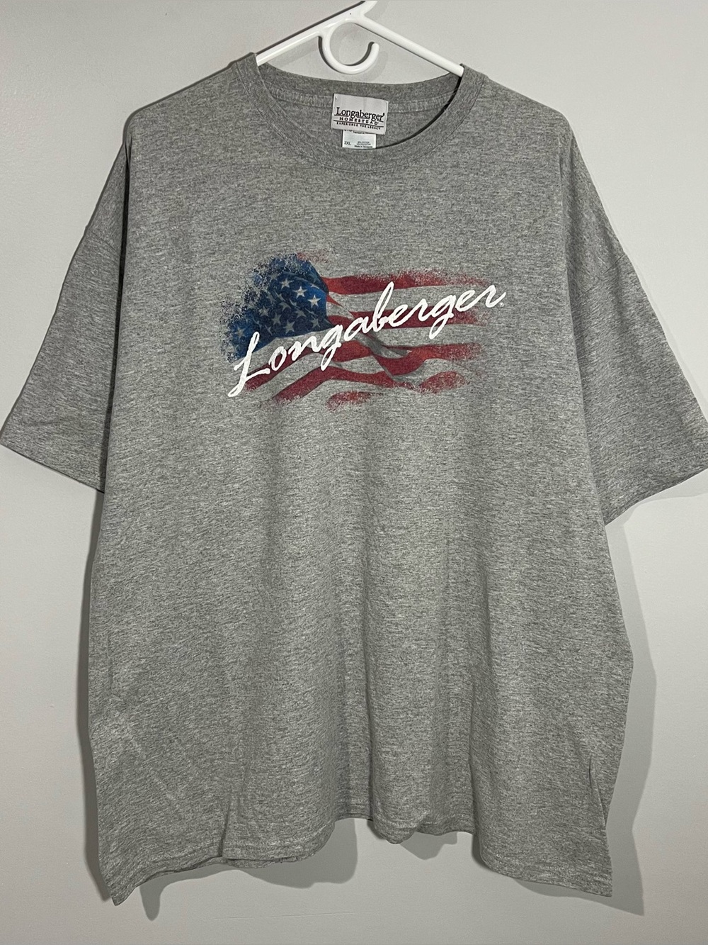 Vintage Longaberger Homestead USA Flag Gray Short Sleeve T-Shirt Mens 2XL
